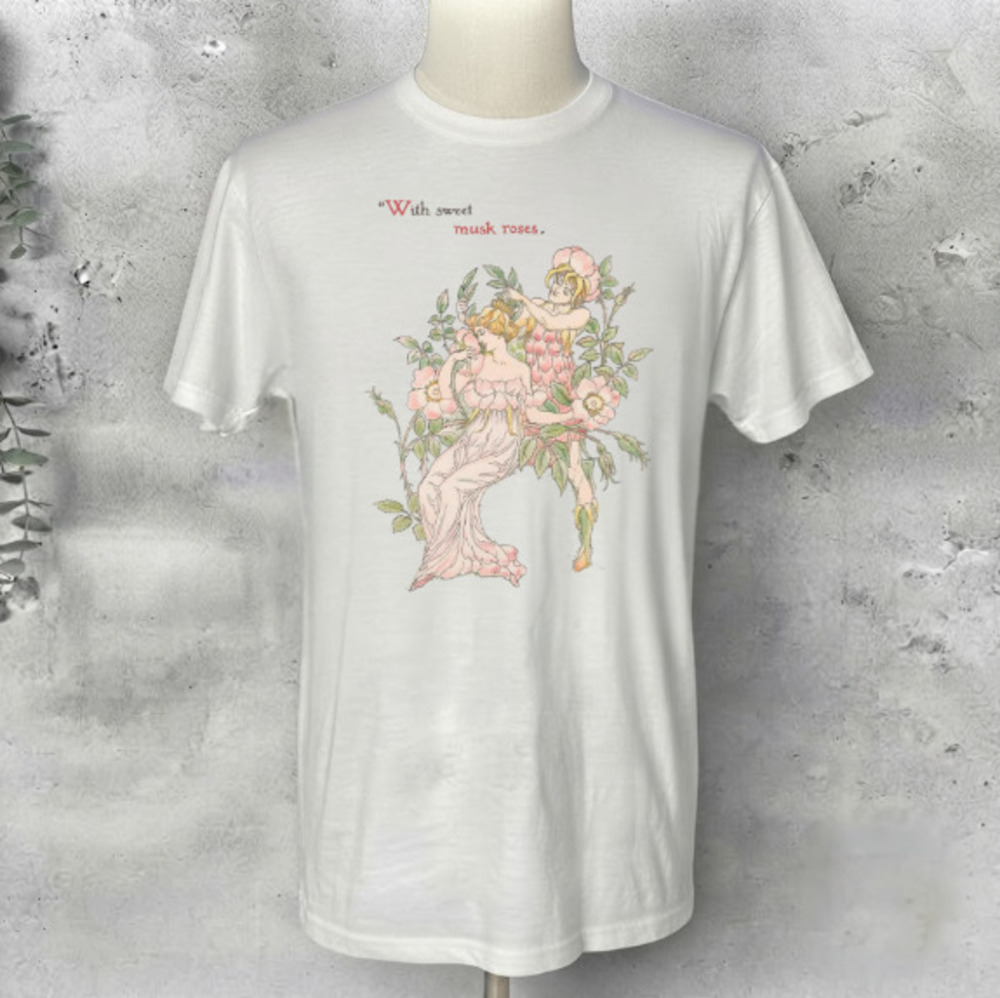 With Sweet Musk Roses Floral Fairy Art Vintage White T-Shirt